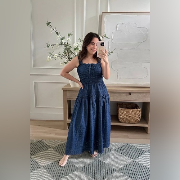 GAP x Dôen Eyelet Denim Smocked Bodice Maxi Dress - Picture 3 of 8